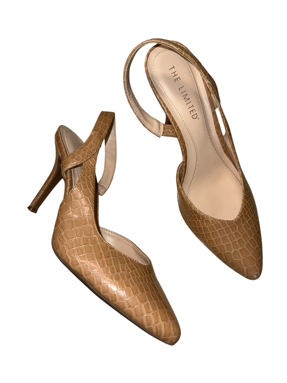 The Limited Tan Croc-Embossed Slingback Pointed Pumps, Women’s Shoes US Size 8 M